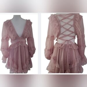 ROSELVETVET Pink Ruffled Dress